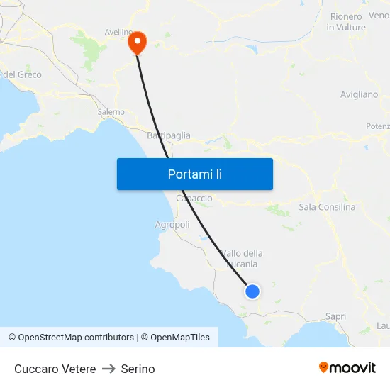 Cuccaro Vetere to Serino map