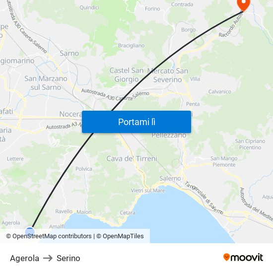 Agerola to Serino map