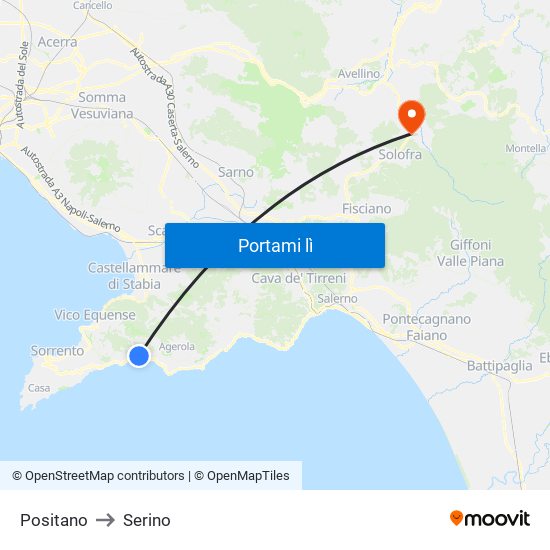 Positano to Serino map