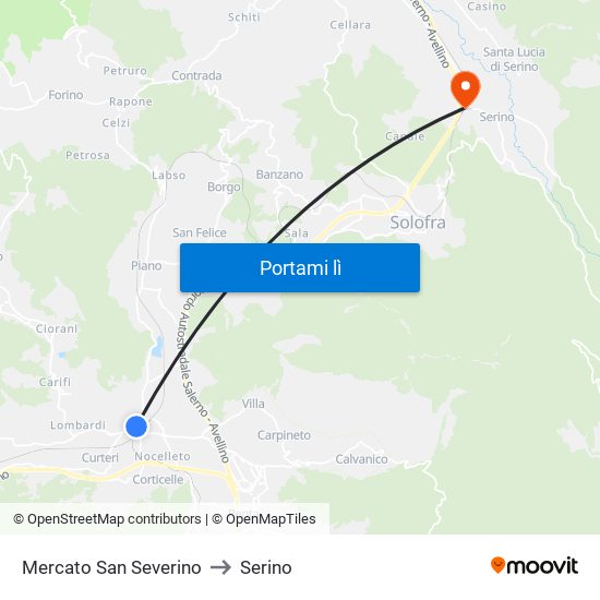 Mercato San Severino to Serino map