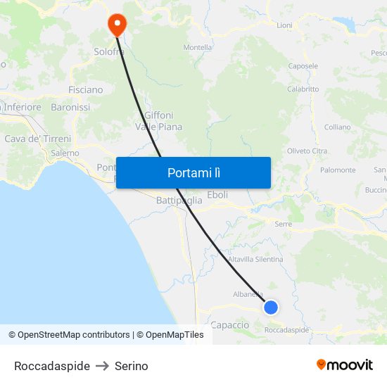 Roccadaspide to Serino map