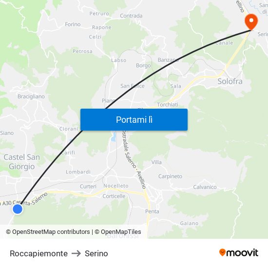 Roccapiemonte to Serino map