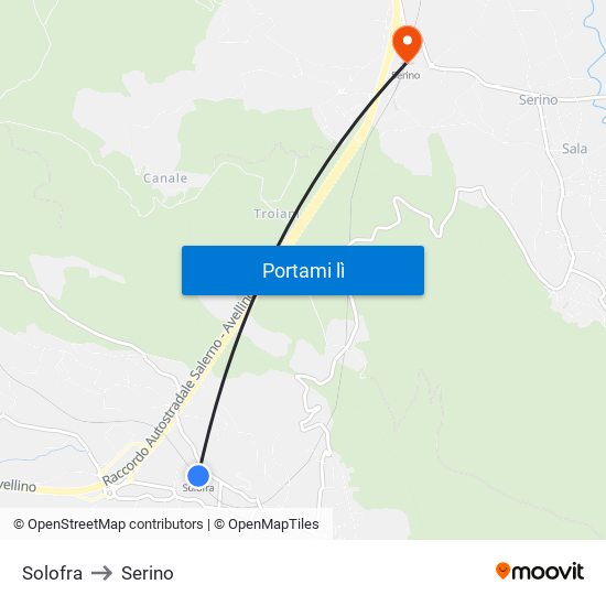 Solofra to Serino map