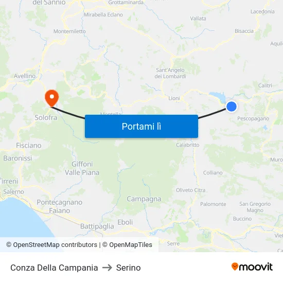 Conza Della Campania to Serino map