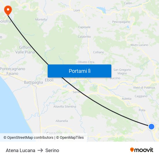 Atena Lucana to Serino map