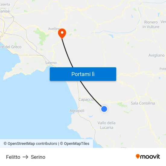 Felitto to Serino map