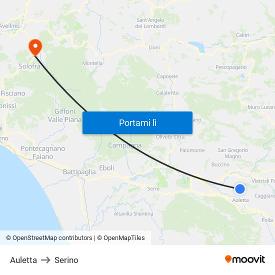 Auletta to Serino map