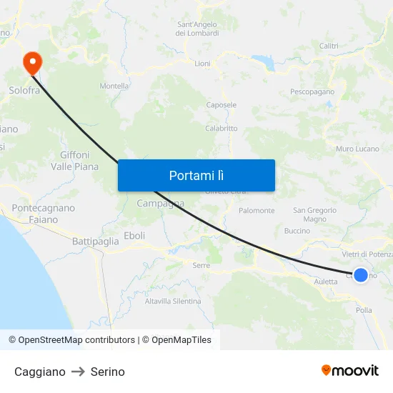 Caggiano to Serino map