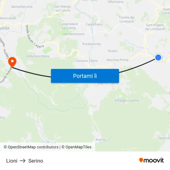 Lioni to Serino map