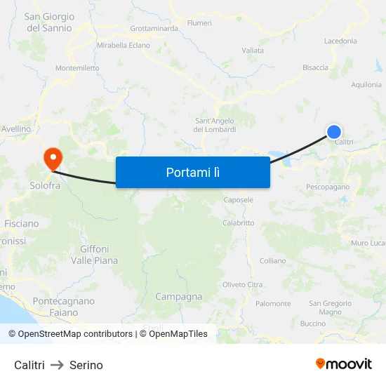Calitri to Serino map