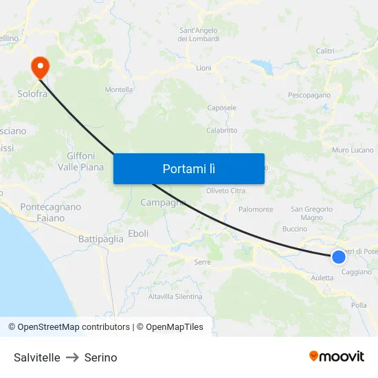 Salvitelle to Serino map