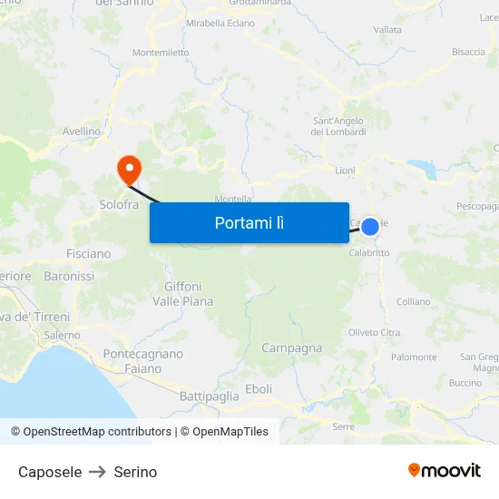 Caposele to Serino map