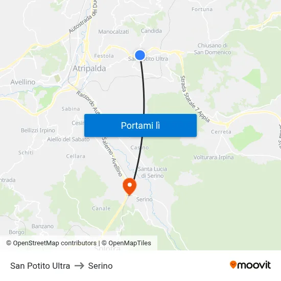 San Potito Ultra to Serino map