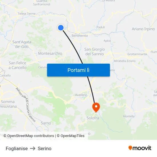 Foglianise to Serino map