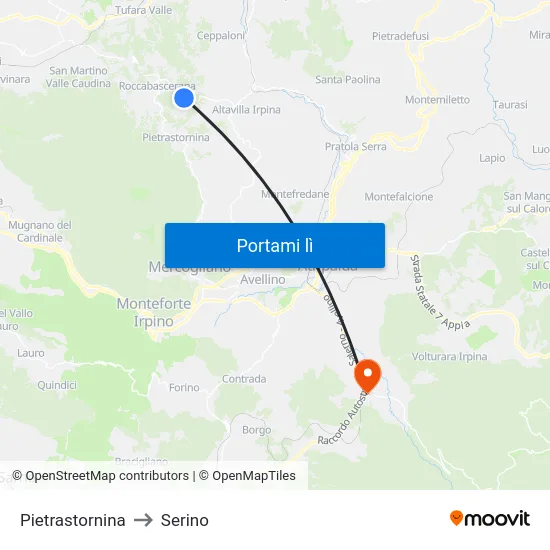 Pietrastornina to Serino map