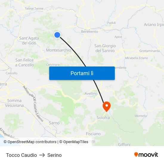 Tocco Caudio to Serino map