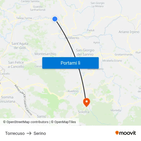 Torrecuso to Serino map