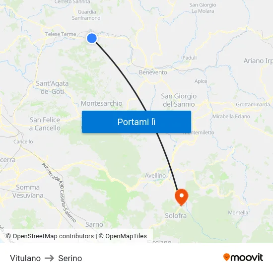 Vitulano to Serino map