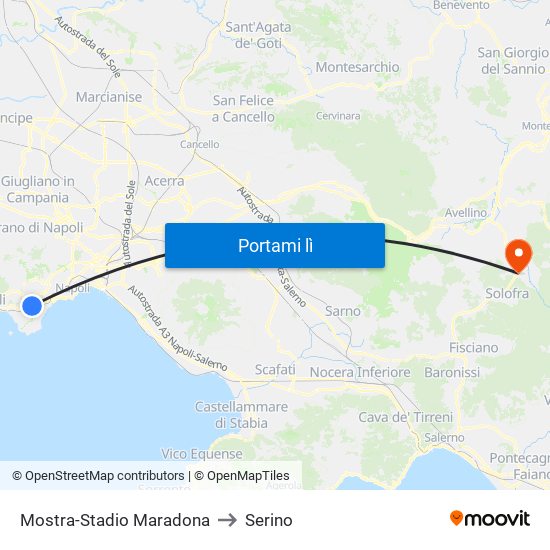 Mostra-Stadio Maradona to Serino map