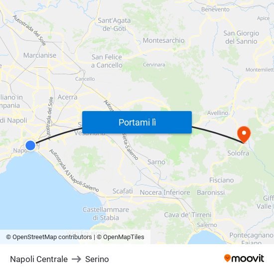 Napoli Centrale to Serino map