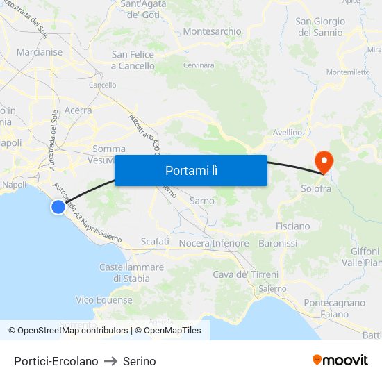 Portici-Ercolano to Serino map
