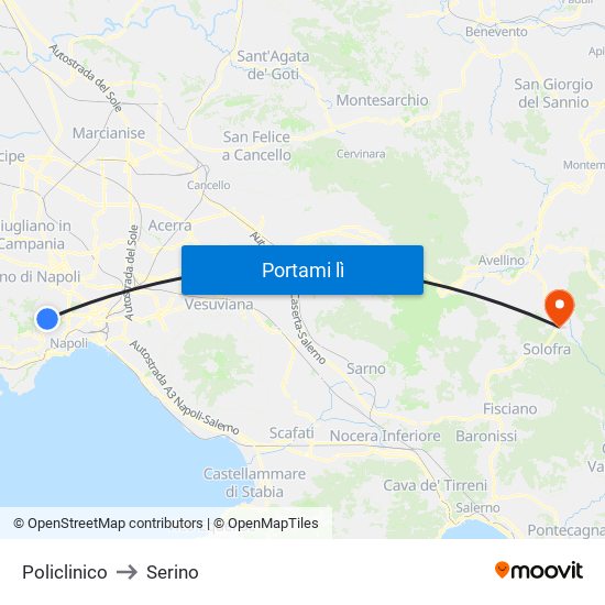 Policlinico to Serino map