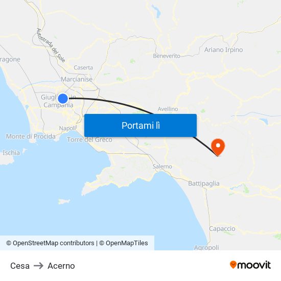 Cesa to Acerno map