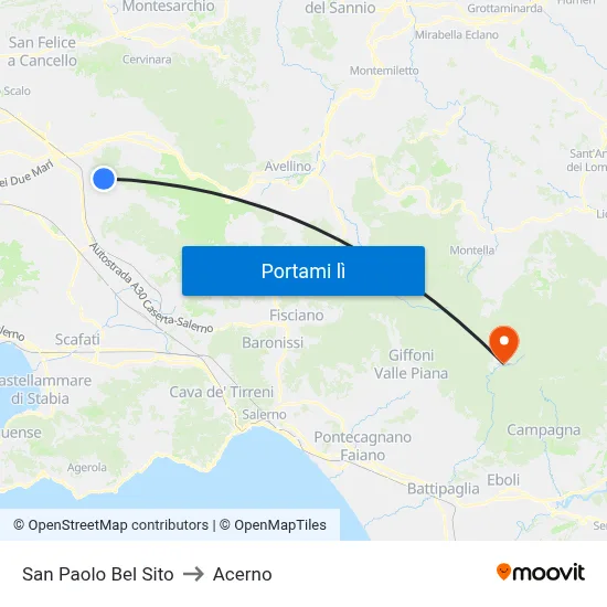 San Paolo Bel Sito to Acerno map