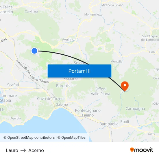 Lauro to Acerno map
