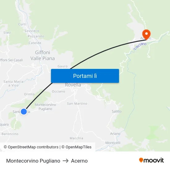 Montecorvino Pugliano to Acerno map
