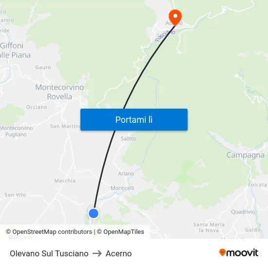 Olevano Sul Tusciano to Acerno map