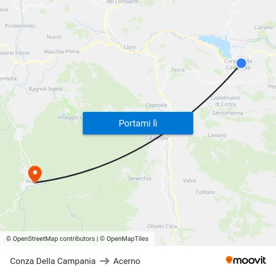 Conza Della Campania to Acerno map