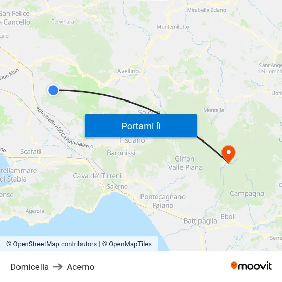 Domicella to Acerno map
