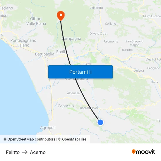 Felitto to Acerno map