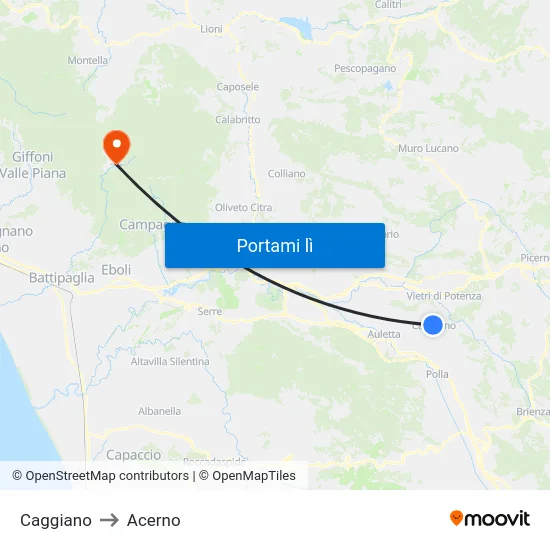 Caggiano to Acerno map