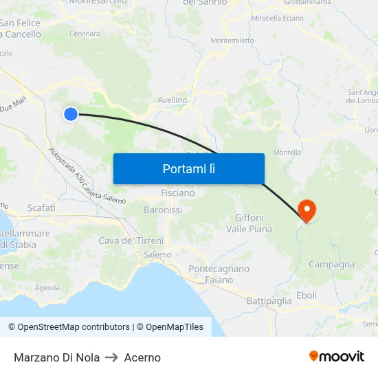 Marzano Di Nola to Acerno map