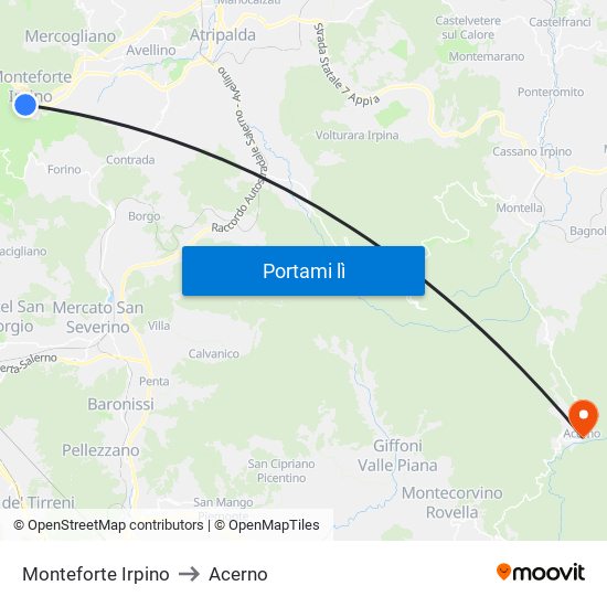 Monteforte Irpino to Acerno map