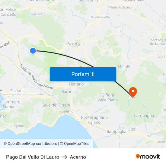 Pago Del Vallo Di Lauro to Acerno map