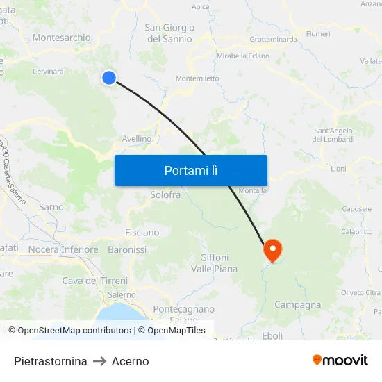 Pietrastornina to Acerno map