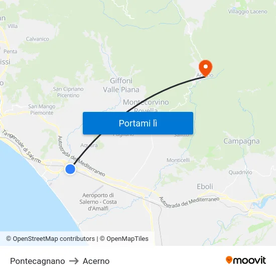Pontecagnano to Acerno map
