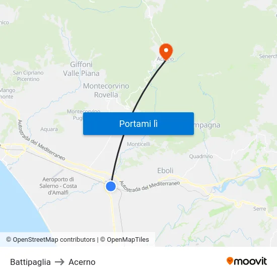 Battipaglia to Acerno map