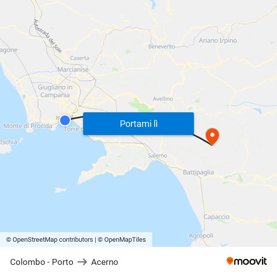 Colombo - Porto to Acerno map