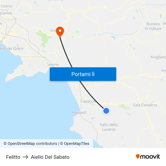 Felitto to Aiello Del Sabato map