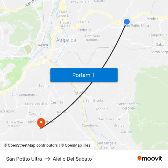 San Potito Ultra to Aiello Del Sabato map