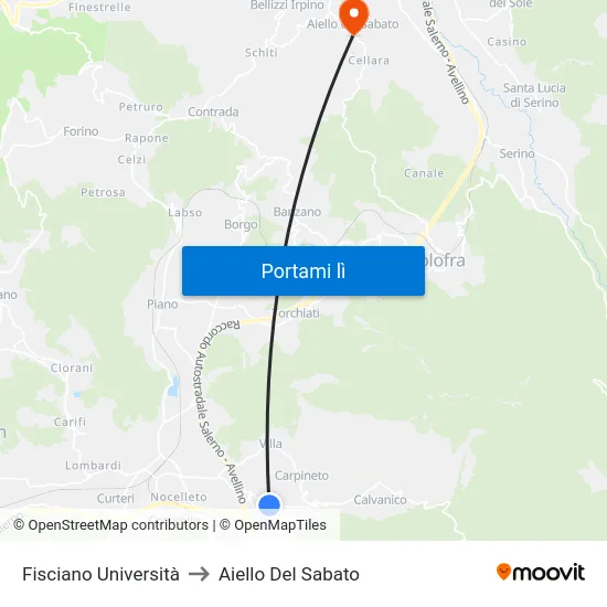 Fisciano Università to Aiello Del Sabato map