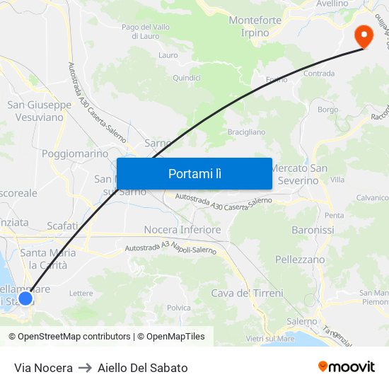 Via Nocera to Aiello Del Sabato map