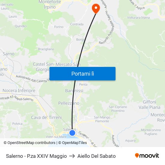 Salerno - P.za XXIV Maggio to Aiello Del Sabato map