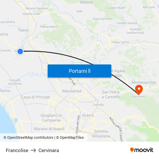 Francolise to Cervinara map