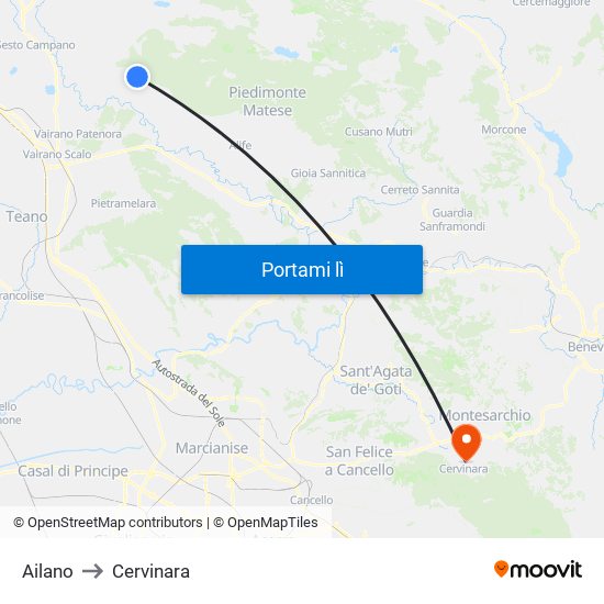 Ailano to Cervinara map