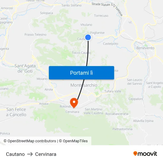 Cautano to Cervinara map